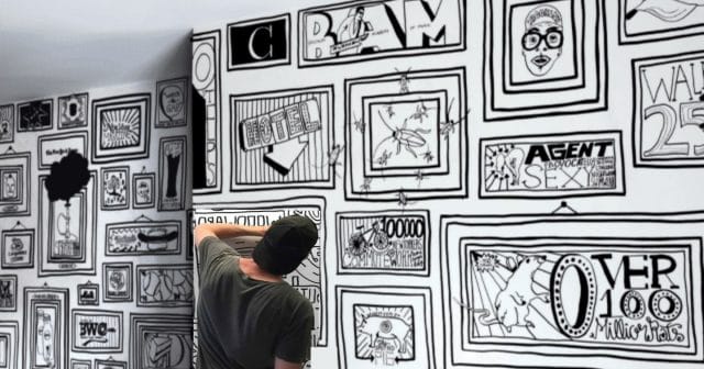 Белая стена, черный маркер и дорогой дизайн: роспись стен “под обои” от Тимоти Гудмана!