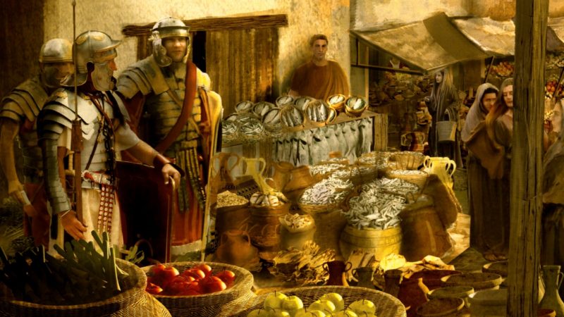 римские воины в продуктовом складе
