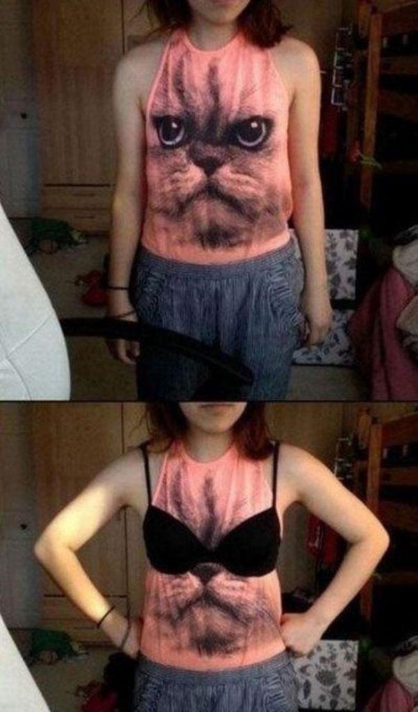 девушка в футболке с принтом кота